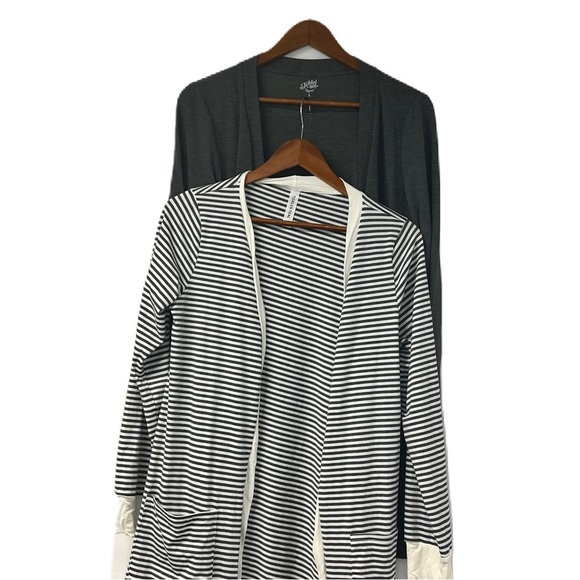 Tickled teal Sweaters - Tickled Teal Woman's M/L bundle gray & striped 2 long sleeve open front sweater